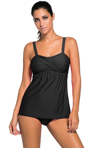 BY41933-2 Black 2pcs Swing Tankini Swimsuit